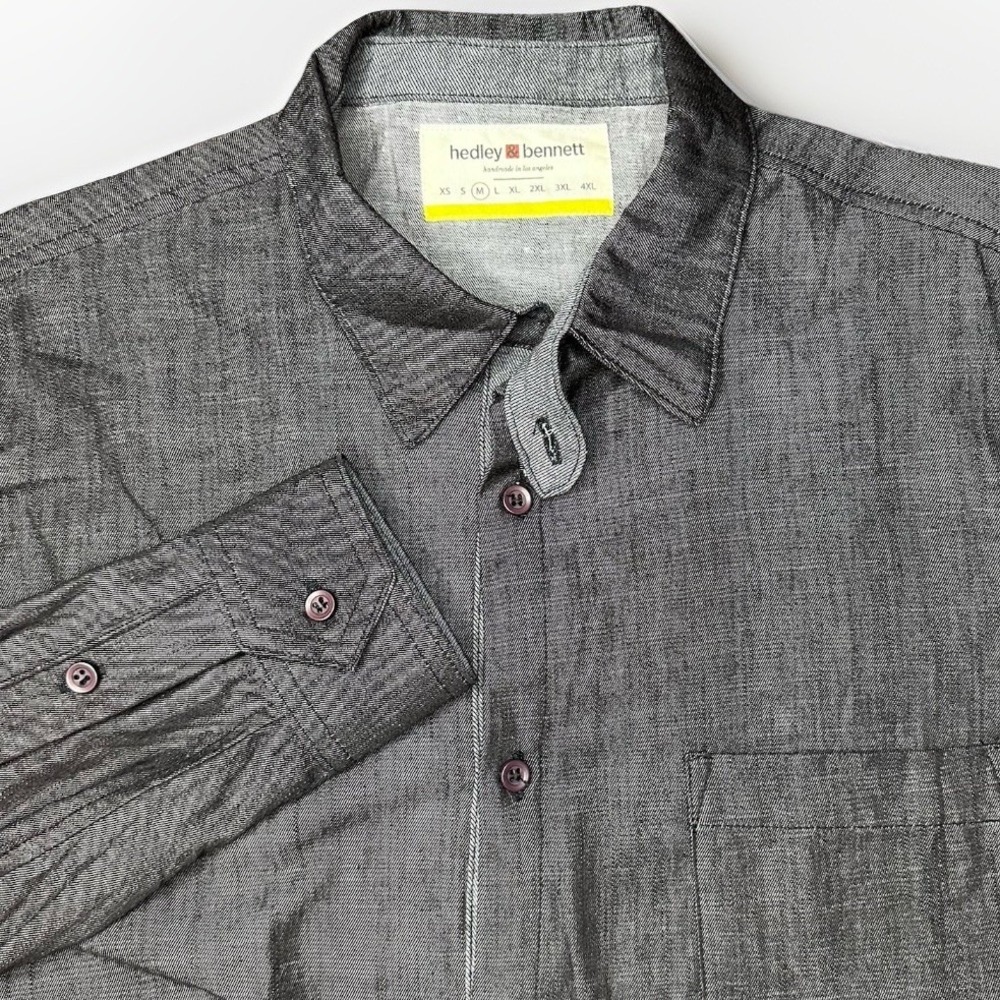 Hedley & Bennett Shirt Mens Medium Black Chambray Denim Chef Work Pocket USA